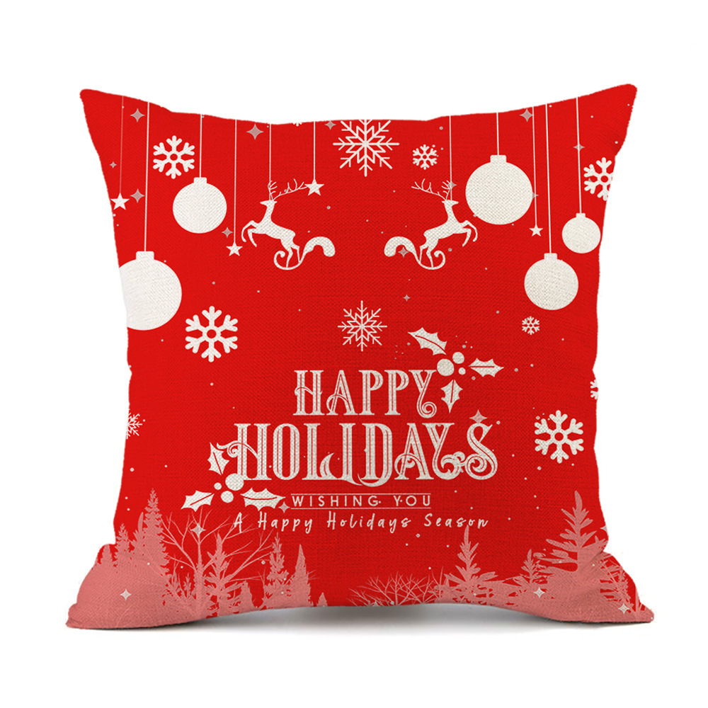 Amazon New Pillowcase Christmas Elk Santa Claus Red Festive Printed Linen Cushion Nap Backrest