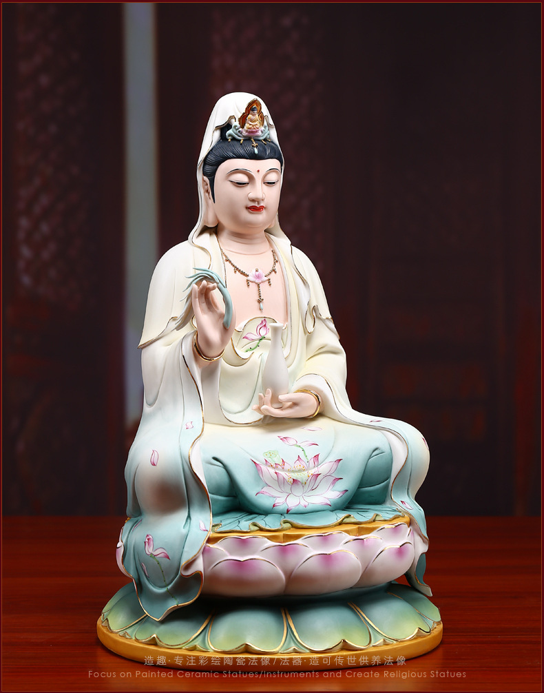梵趣观音菩萨佛像陶瓷宝莲观世音菩萨居家供奉装饰