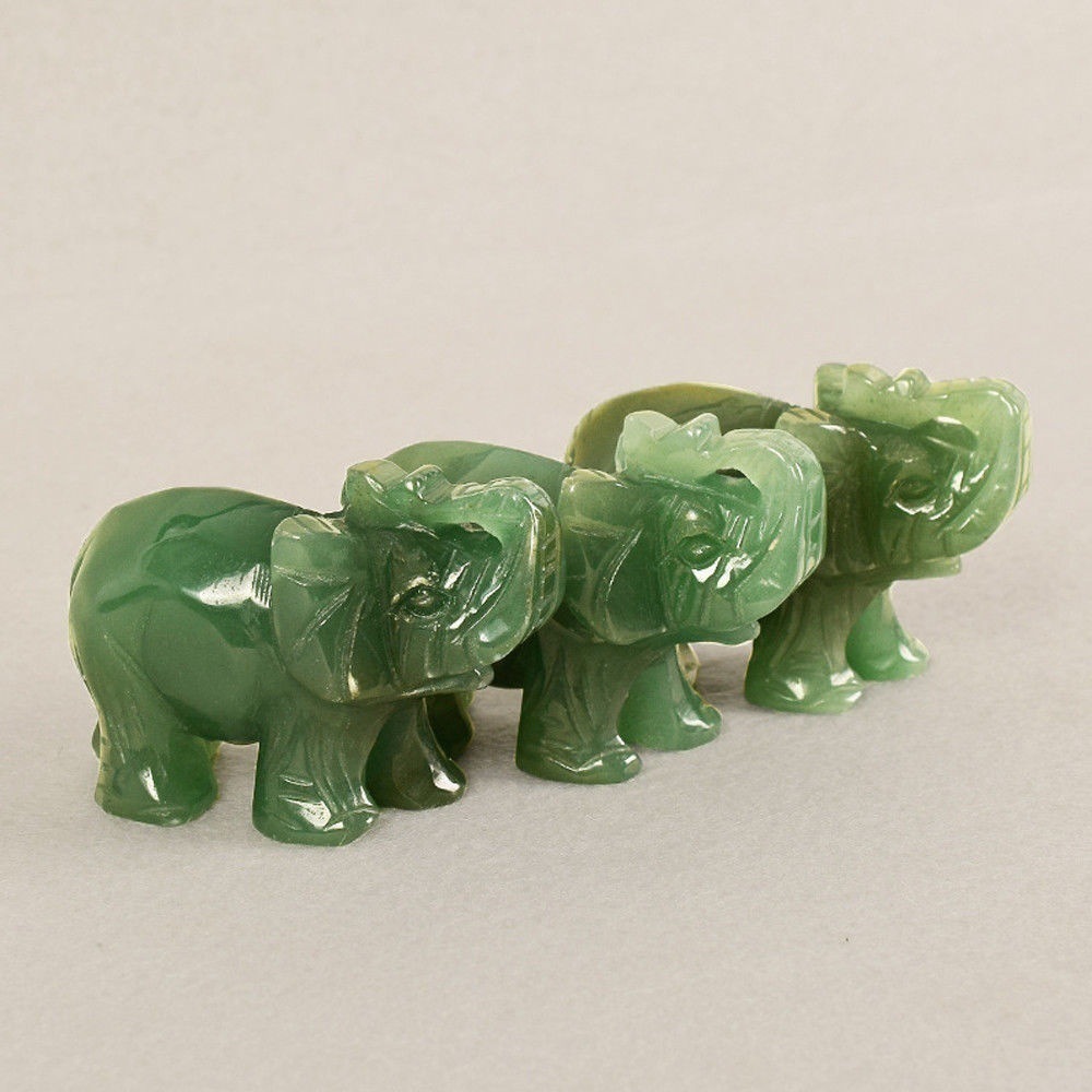 5/2英寸雕刻绿色玉石大象 绿东陵大象装饰摆件厂家批发