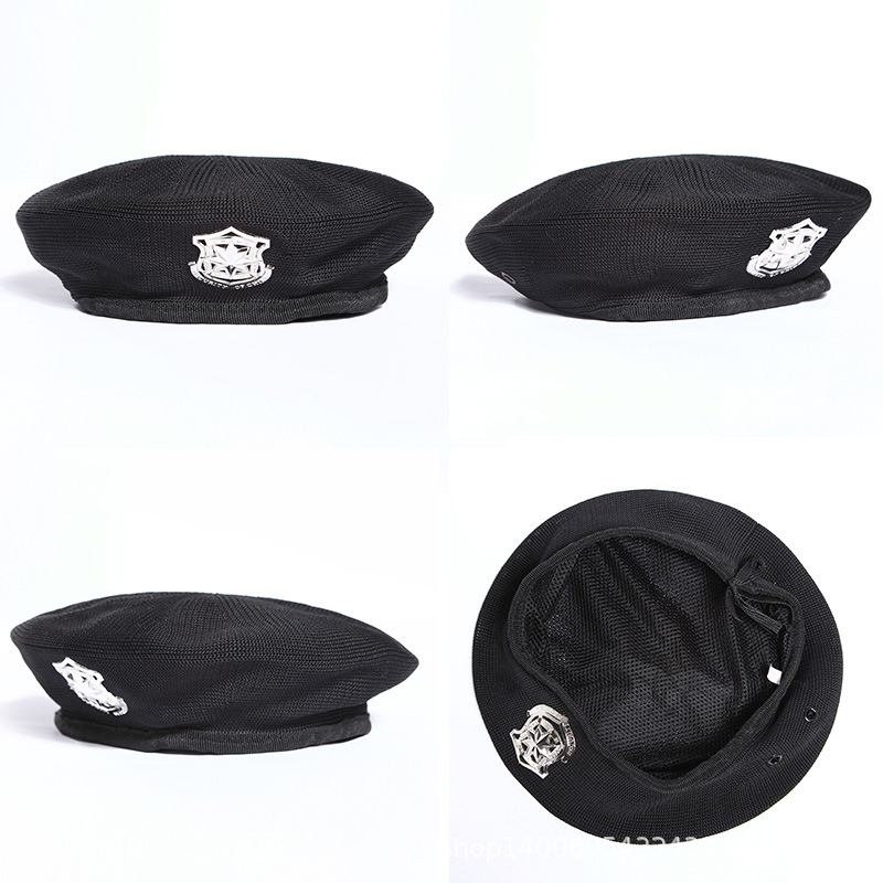 帽子批发保安网眼贝雷帽夏季黑色保安制服帽礼仪帽物业小区作训帽