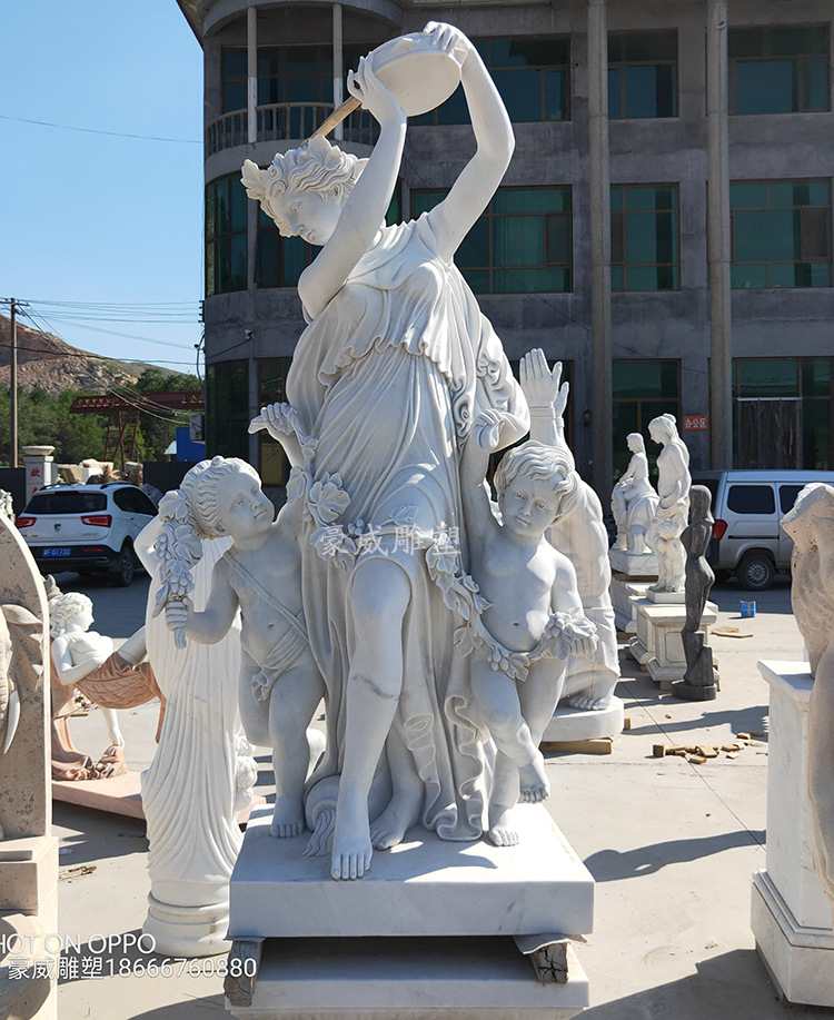 人物欢乐一家汉白玉石材母与子雕像石雕欧式西方人物景观雕塑摆件