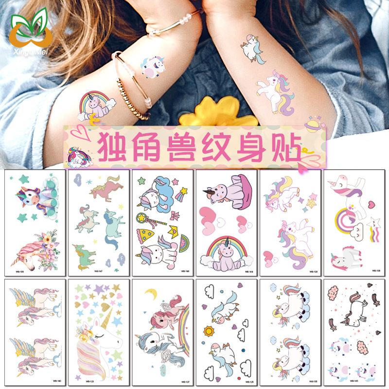 Unicorn Tattoo Stickers Original Children Cute Cartoon Doll Birthday Rainbow Little Tianma Waterproof Temporary Stickers