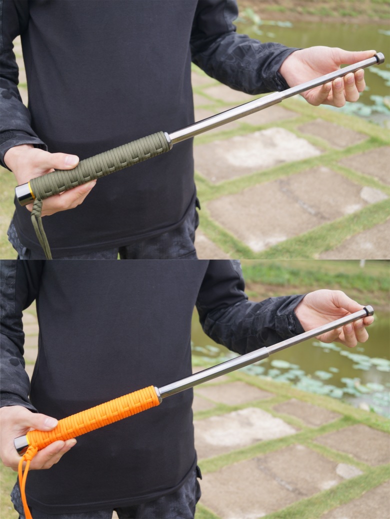 伞兵手工编制绳加长甩棍伸缩棍三节户外防身武术打架用品纯钢棍