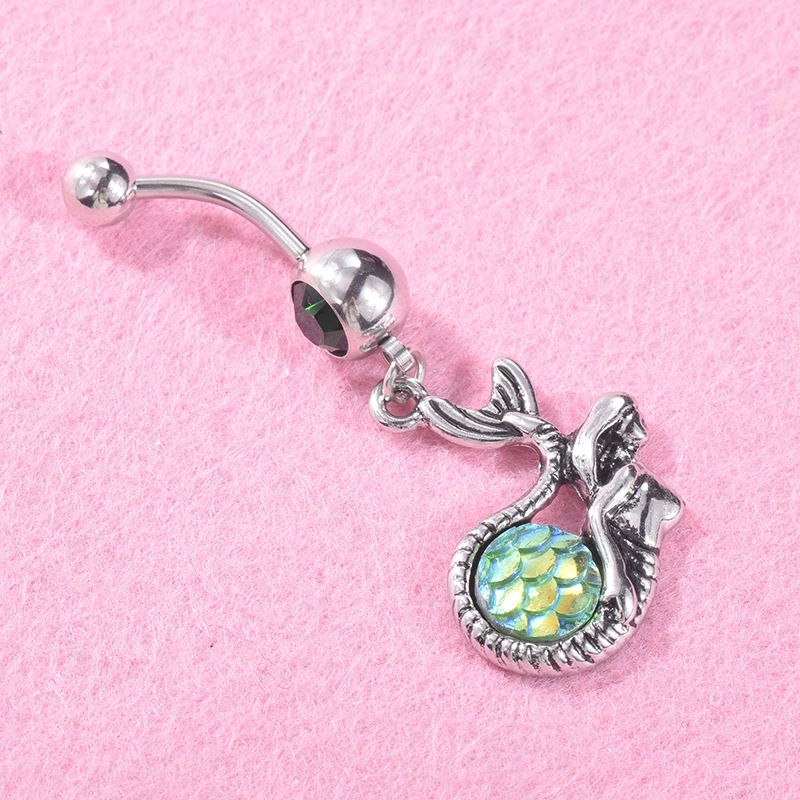 亚马逊新品欧美新款 美人鱼肚脐环 鱼鳞肚脐钉 独特性感穿刺饰品