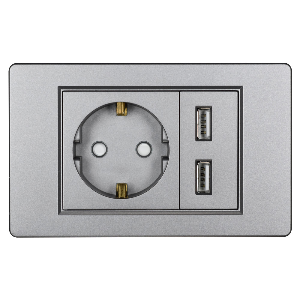 跨境外贸欧式插座带双usb面板 118型暗装电源插座欧标德式usb插座