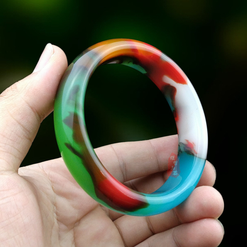 外蒙料高仿七彩玉手镯女多彩玉镯子地摊会销礼品直播礼品厂家直批