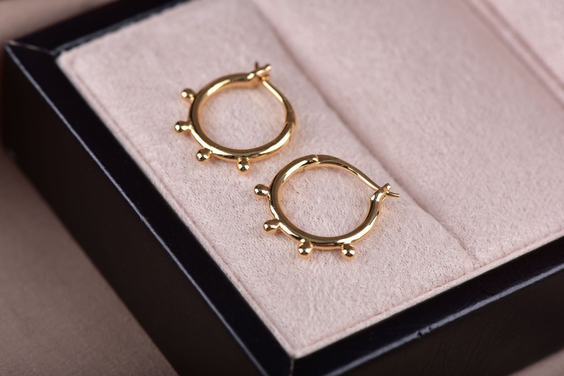 银姿珠宝 小众设计18k金素金耳扣 几何圈圈耳环 冷淡风真金 女款