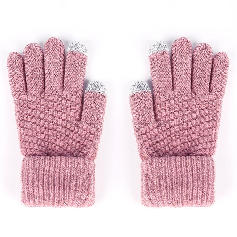 Factory Wholesale Men's Reverse Touch Screen Gloves Knitted Thickened Warm Pineapple Pattern Mobile Phone Gloves Fleece-Lined Fixed