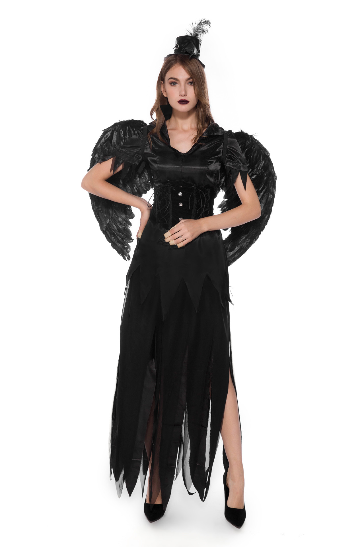 2019新款万圣节成人女巫黑白天使恶魔长裙cosplay巫婆服饰演出服