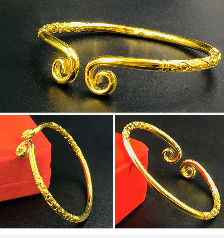 520情侣款沙金紧箍咒手镯简约铜镀金活口如意金箍棒戒指套装批发