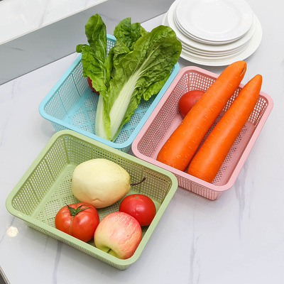 长方形镂空洗菜篮蔬菜沥水筛套装厨房水果收纳篮沥水篮洗菜盆