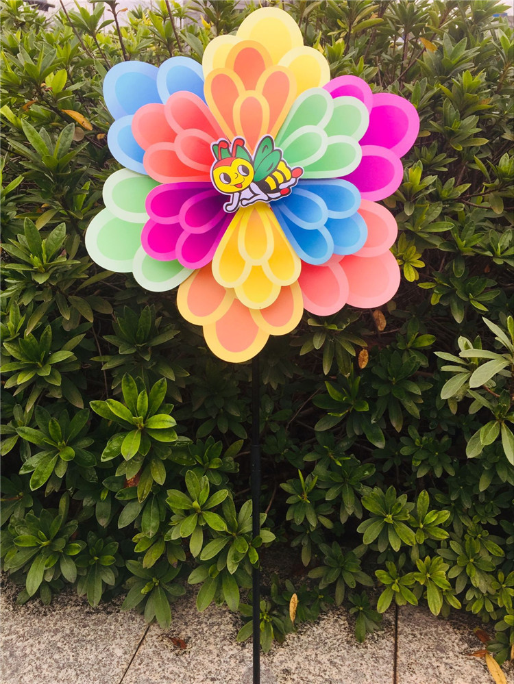 36cm双层彩色手指花风车户外农庄楼盘花园插地风车pvc防水风车