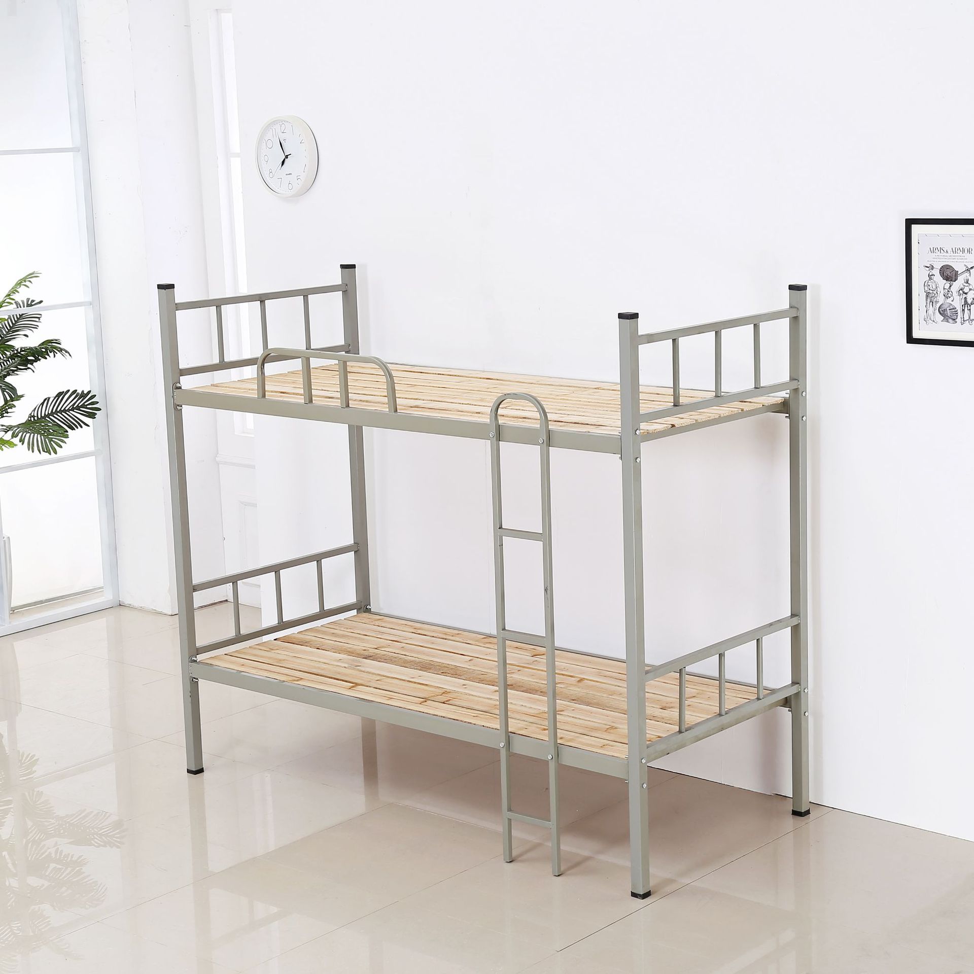 学校公寓带柜子铁床上下铺高低铁床员工宿舍带鞋架柜子高低铁床