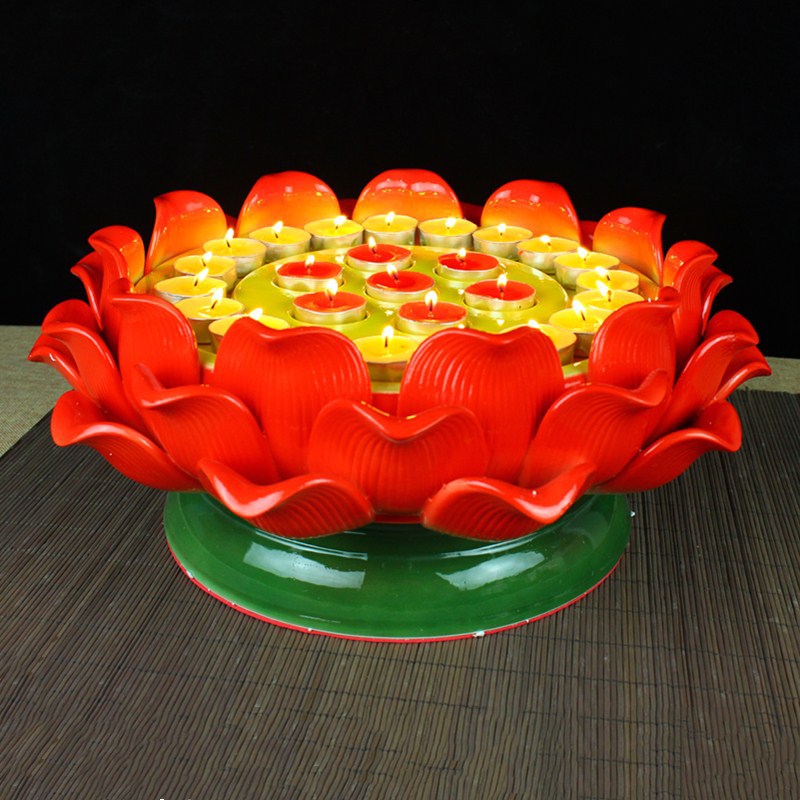 富安工艺 陶瓷九彩酥油灯莲花灯座 七星酥油灯 佛堂用品 厂家直销