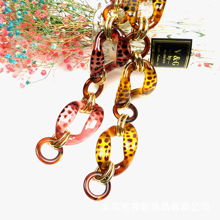 Factory Direct Sales Resin Acrylic Plastic Tortoise Shell Hawksbill Color Leopard Print Bag Chain Wrist Necklace Dual-Use Chain Accessories