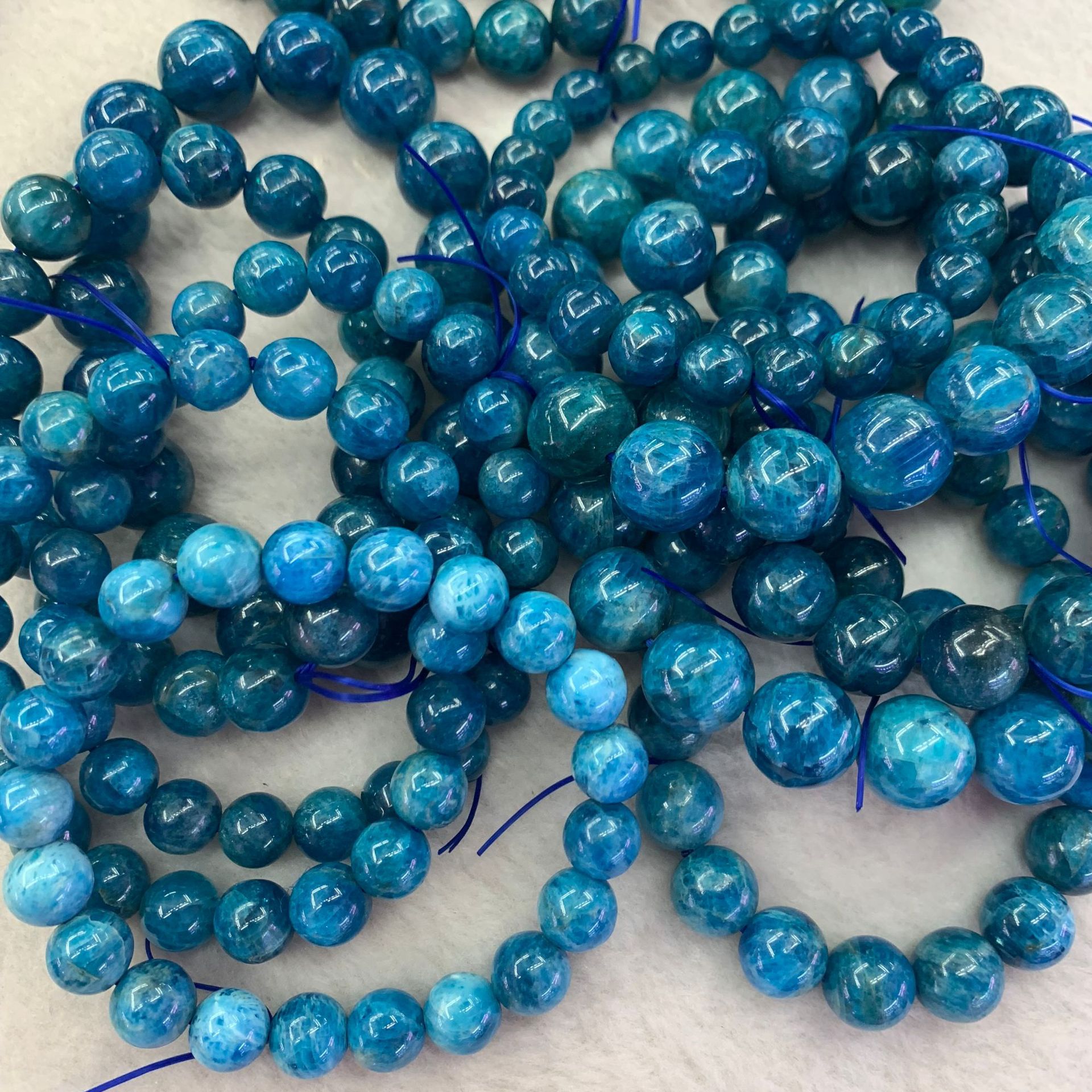 天然蓝磷灰石单圈手串 9-14mm圆珠 海底深蓝水晶批发