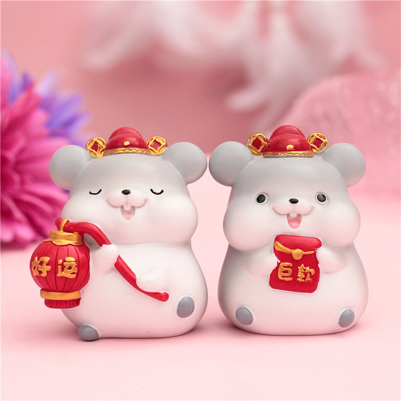 老鼠摆件创意桌面家居装饰品小动物树脂可爱卡通发财生肖鼠年礼物