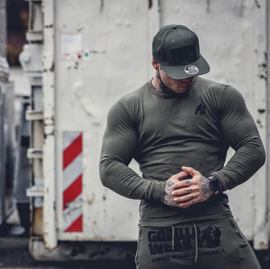 肌肉欧美健身兄弟 新款运动休闲长袖t恤 男士含棉弹力修身套头衫