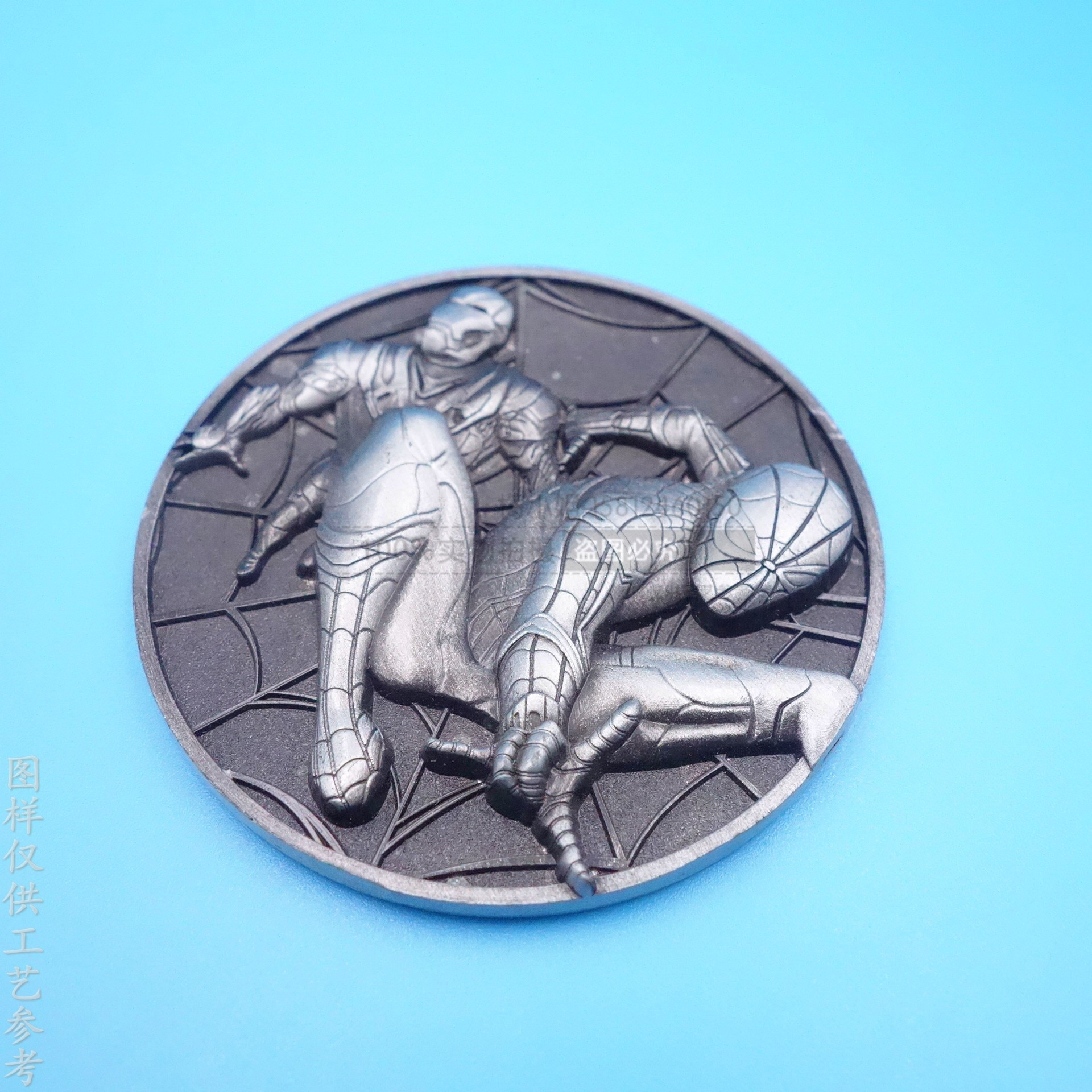 电镀古镍金属人物徽章 蜘蛛侠徽章 锌合金圆形纪念币定制