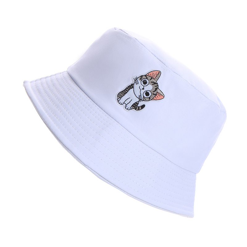 Bucket Hat Japanese Cartoon Cat Bucket Hat Pure and Candy Color Bucket Hat Internet Celebrity Mountaineering Pure Cotton Hat Wholesale