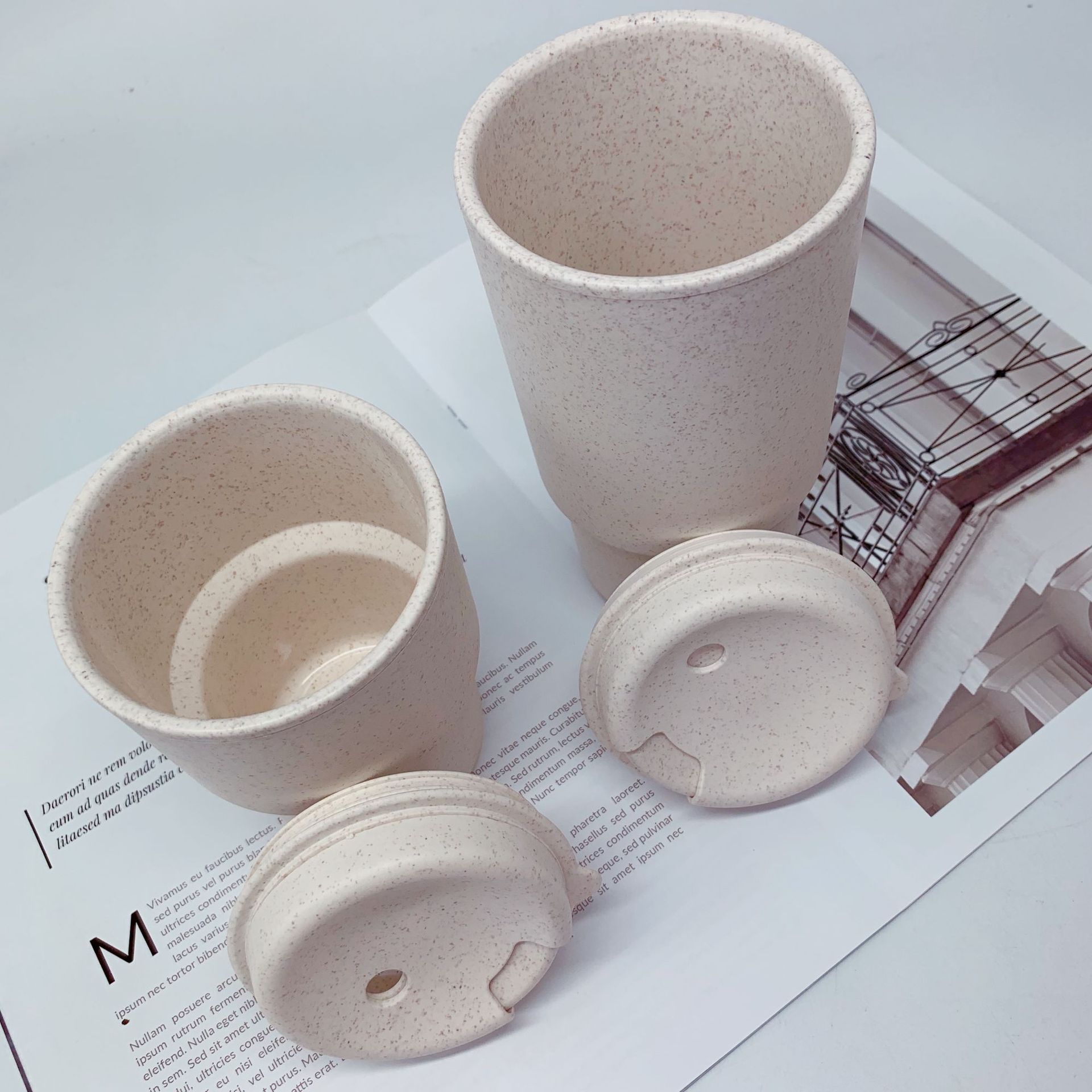 简约清新便携随手杯 简约小麦秸秆杯办公司喝水杯子带盖水杯