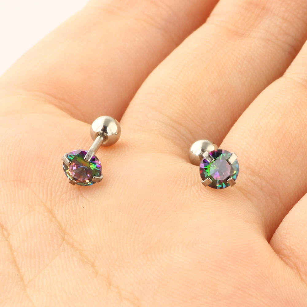 欧美5mm圆形锆石耳钉抓锆耳骨钉小耳饰不锈钢身体穿刺饰品