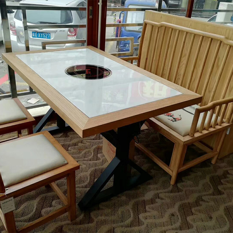 新中式实木餐桌椅烧烤店火锅桌厂家定制火锅店特色实用餐座椅组合