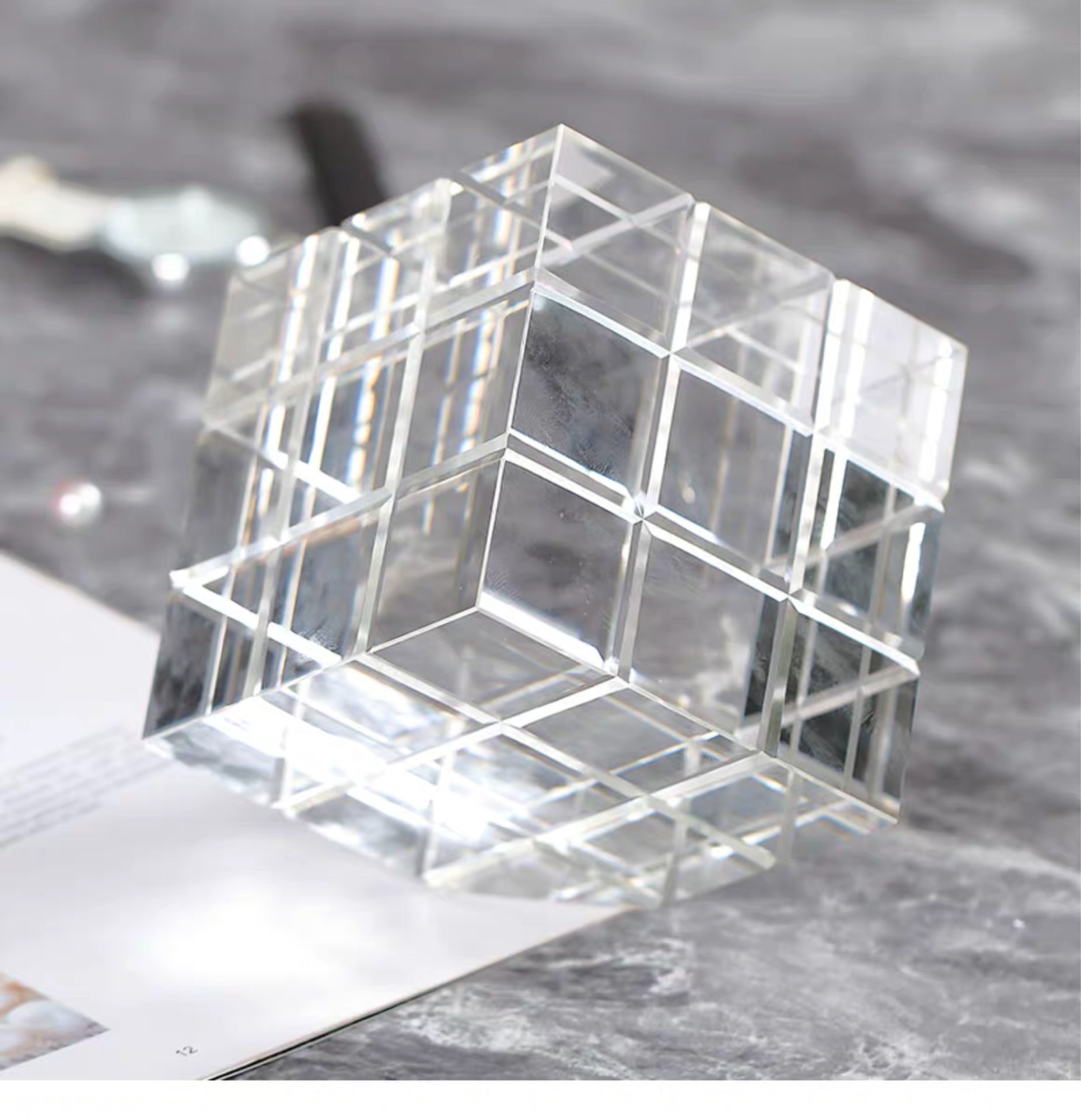 水晶几何家居摆件 厂家直销电镀烟灰水晶摆件家居魔方工艺摆设品