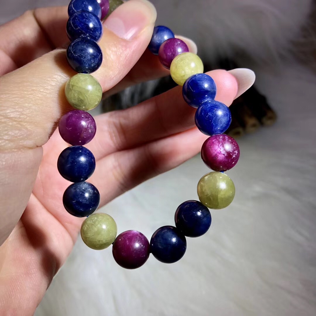 天然蓝宝石手链彩色蓝宝石单圈手串水晶链圆珠首饰厂家批发