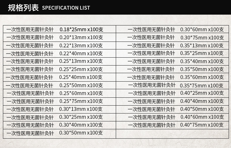 华佗钢柄针灸针悦臻平柄一次性使用针灸,针华佗牌针灸100支装