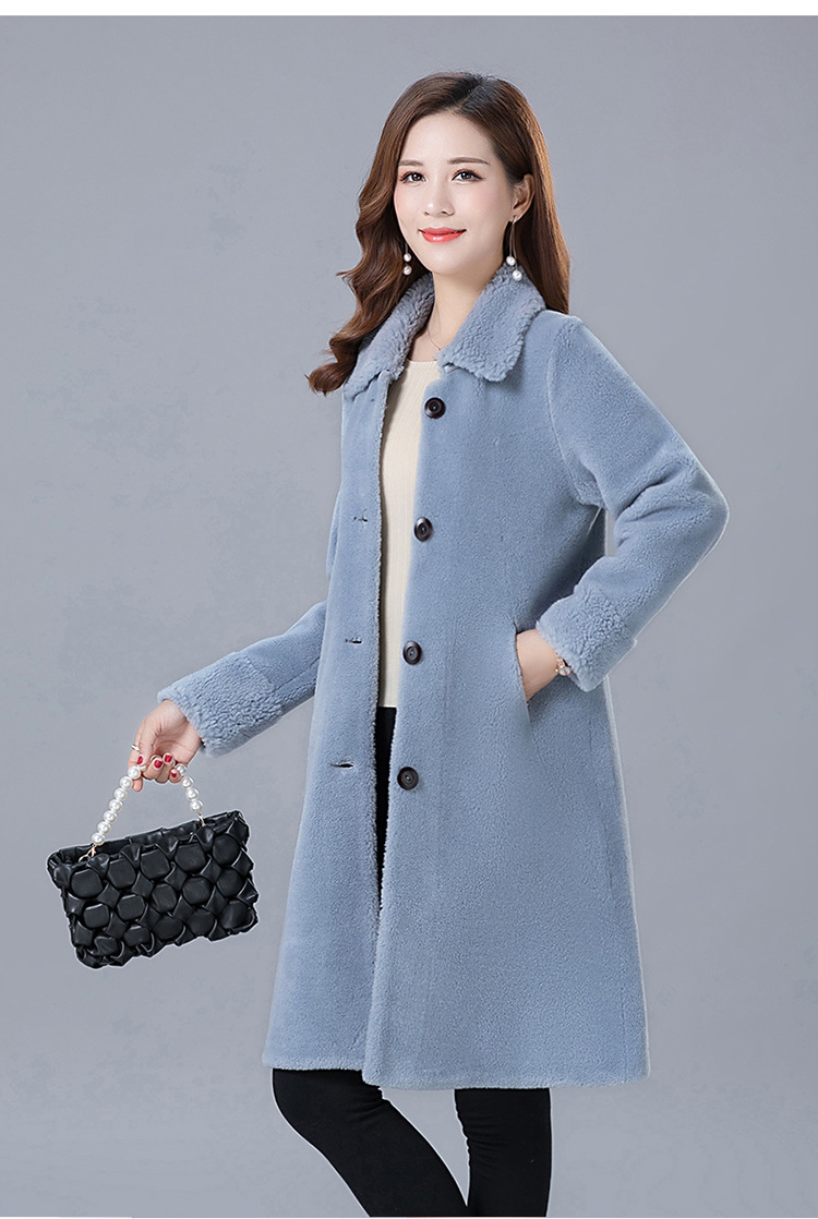 新款羊剪绒大衣方领时尚简约颗粒绒复合皮毛一体中长款外套货号ce