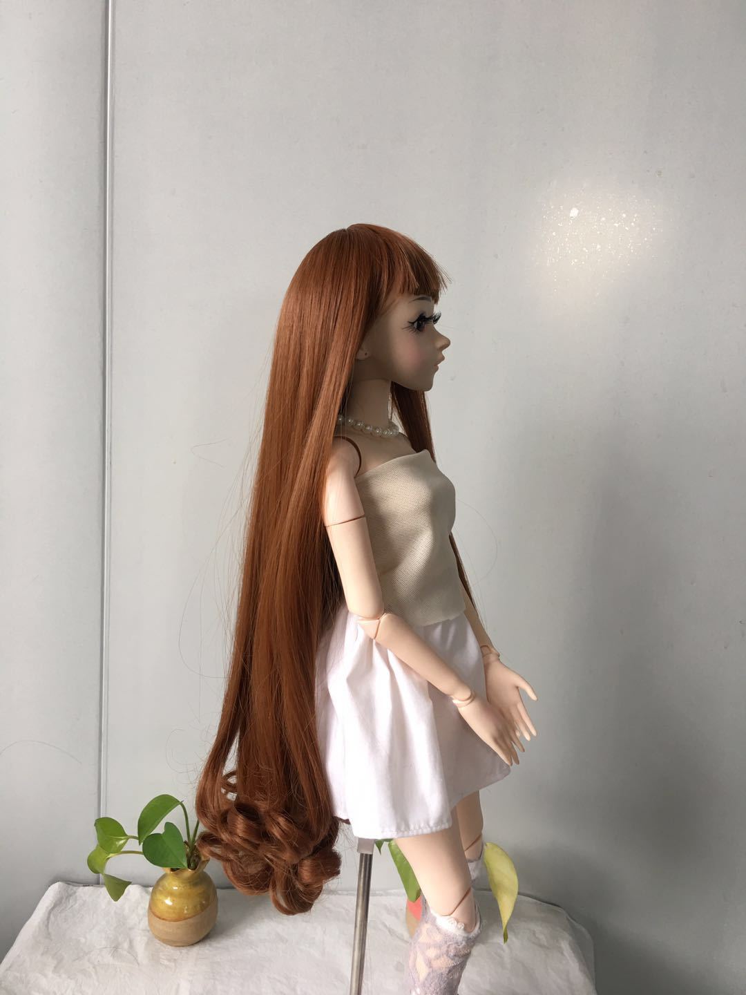 现货bjd娃娃齐刘海长发梨花卷假发 公仔长卷发 适合头围22cm