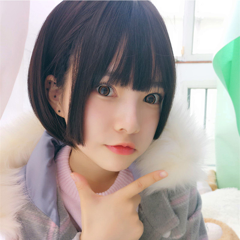 姬发式短发假发女韩国空气刘海短直发甜美可爱齐刘海短bobo头假发