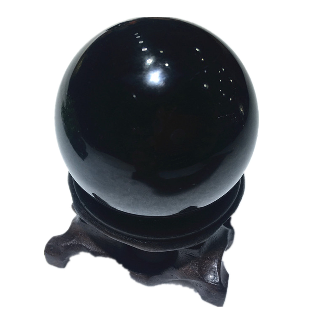 黑曜石摆件 原石打磨黑水晶球水晶