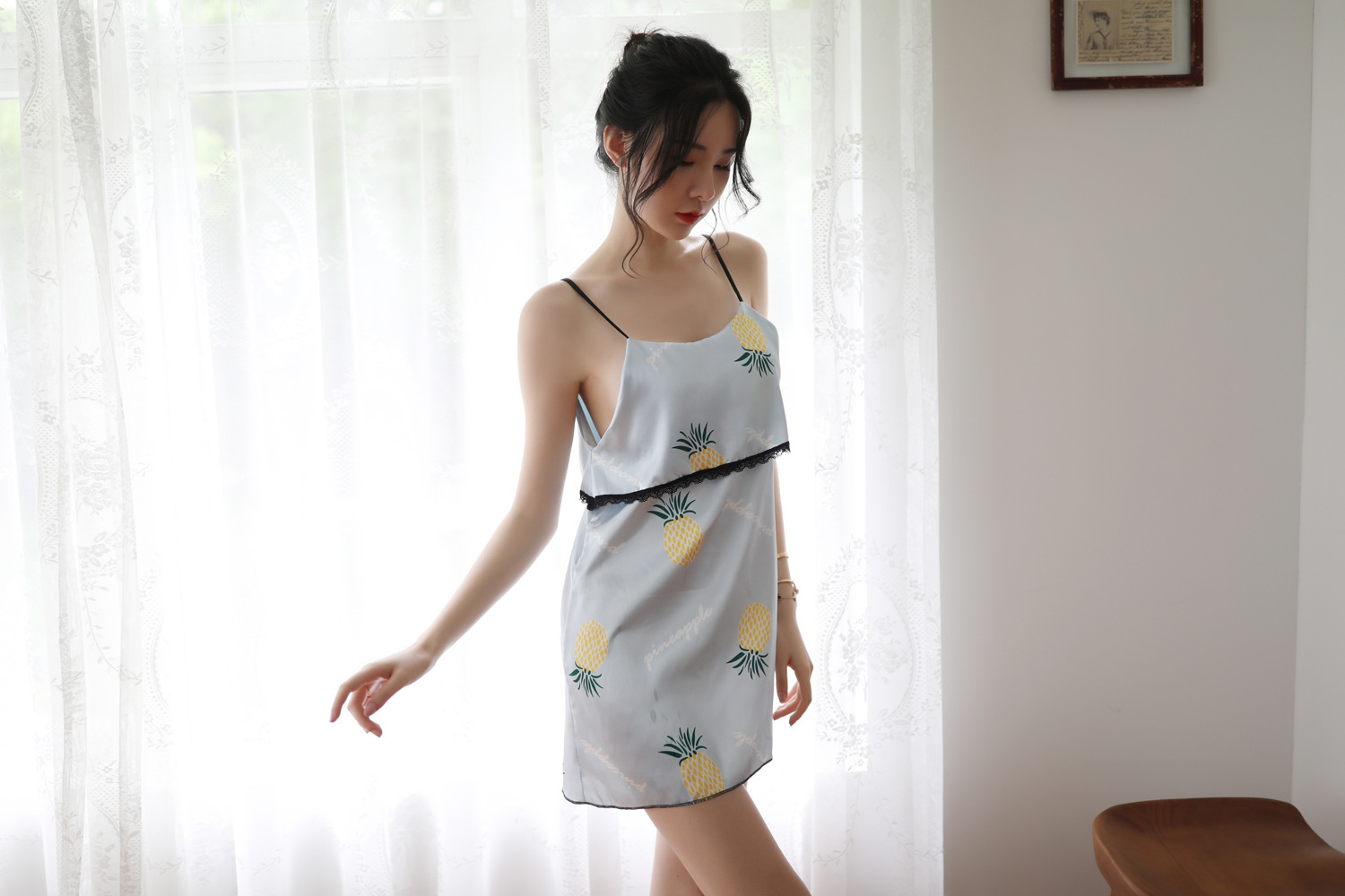 cross border新款热销情趣内衣 性感印花吊带女式假两件睡裙