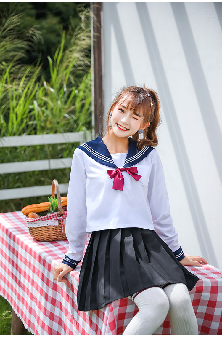 日系正统jk制服裙白三本水手服中间服长袖基础款班校服学院风套装