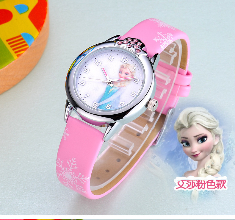 冰雪奇缘frozen冰雪公主镶钻皇冠女孩儿童学生可爱防水皮带手表