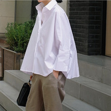 跨境爆新款长袖衬衫女欧版宽松大码棉白色斗篷型蝙蝠袖时尚衬衣潮