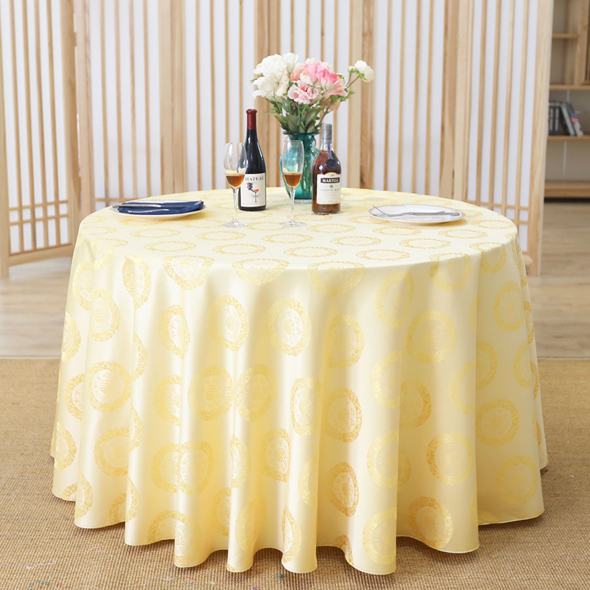 酒店桌布酒楼饭店餐厅包厢台裙桌裙中餐台布中式五福临门桌布定做