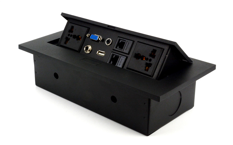 办公桌电源嵌入式线盒多功能弹起式会议桌多媒体插座可定制厂家