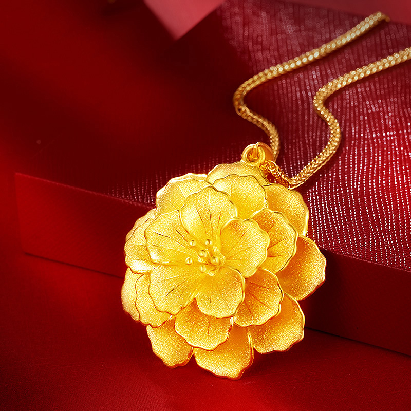 Brass Plated Yellow Gold Flower Pendant Laos Sandy Gold Necklace for Women Large Flower New Wedding Wedding Ornament
