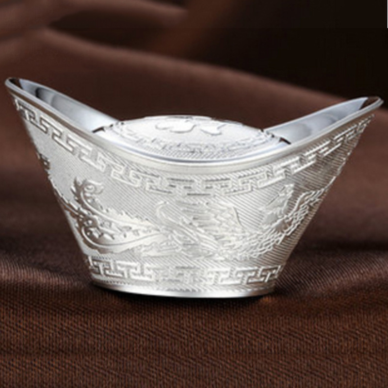 一锭银元宝999 龙凤福字空心纯银元宝 办公摆件 保险公司会展礼品