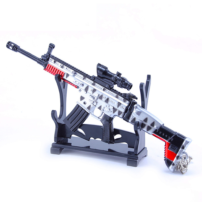 绝地大逃杀 吃鸡皮肤狂怒scar突击步枪模型钥匙扣 合金武器