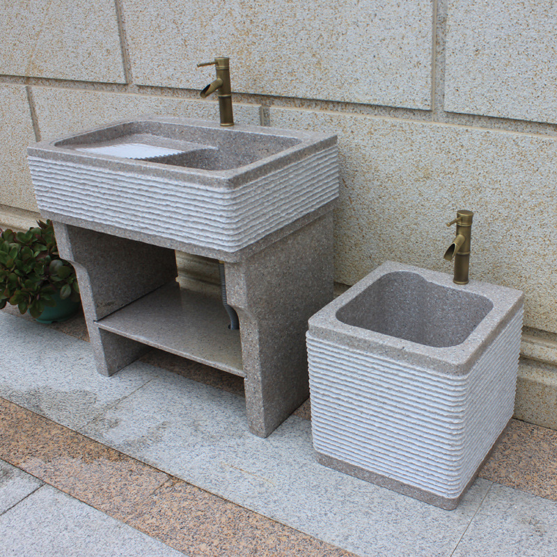 石头洗衣水槽阳台家用大理石洗衣池带搓板整石户外庭院一体洗手盆