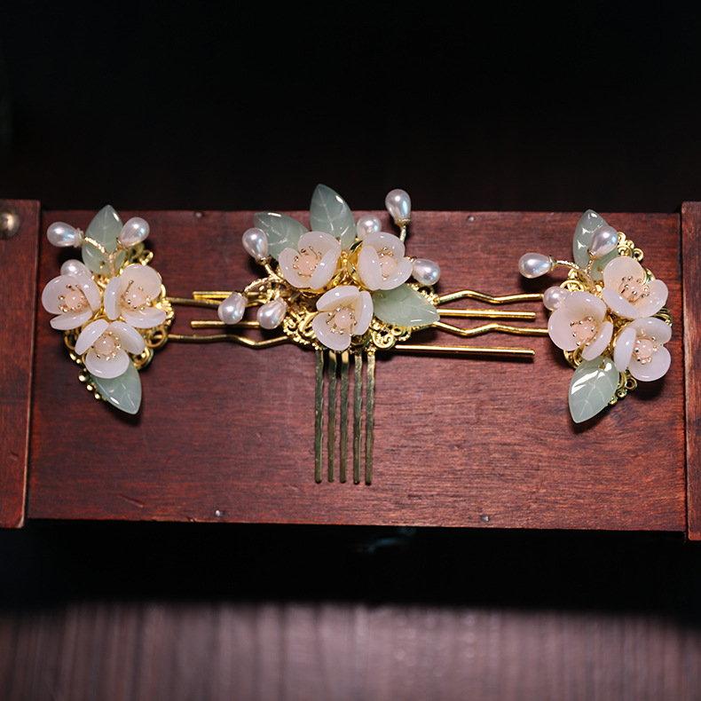 甜美发饰发钗古装头饰秀禾服发饰发簪套装复古仙女发簪三件套批发