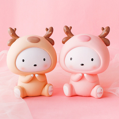 创意可爱小萌鹿存钱罐儿童礼物 少女心房间装饰树脂储蓄罐摆件