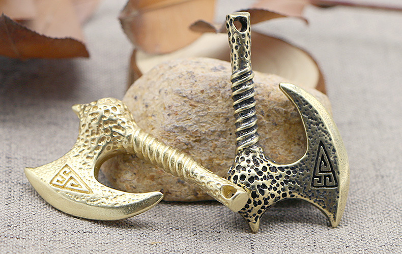 纯黄铜斧头钥匙扣挂件大理石纹盘古战斧吊坠挂坠嘻哈复古项链礼物