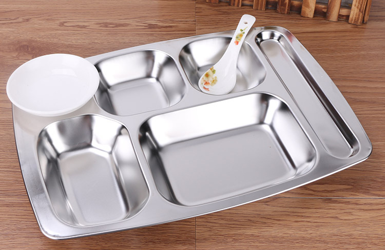 厂家批发201加厚不锈钢快餐盘分格盘子商用学校餐盘加深 加厚食盘