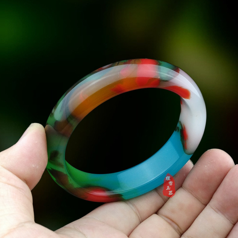 外蒙料高仿七彩玉手镯女 多彩玉镯子 地摊会销礼品热卖款厂家直批