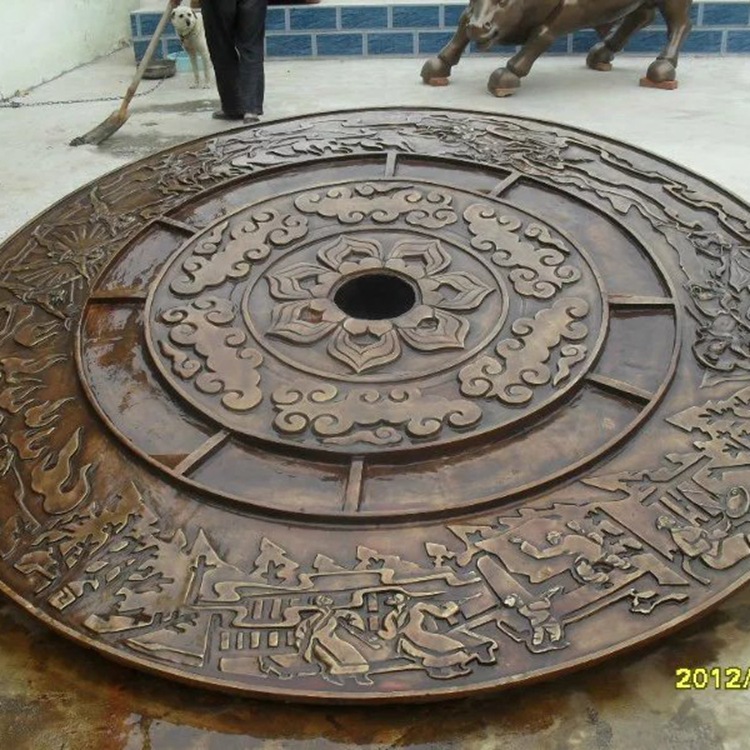 铸造地雕铜井盖园林景观花纹黄铜井盖厂家格